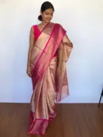 Onion Pink Kora Silk Saree - Image 4