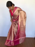 Onion Pink Kora Silk Saree - Image 3