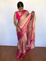 Onion Pink Kora Silk Saree - Image 5