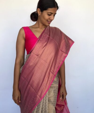 Cream Kora Silk Saree with Gold Zari Weaves