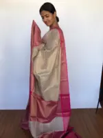 Cream Kora Silk Saree with Gold Zari Weaves - Image 2