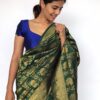 Bottle Green Banarasi Silk Saree adorned with Floral Weaves