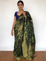 Bottle Green Banarasi Silk Saree adorned with Floral Weaves - Image 6