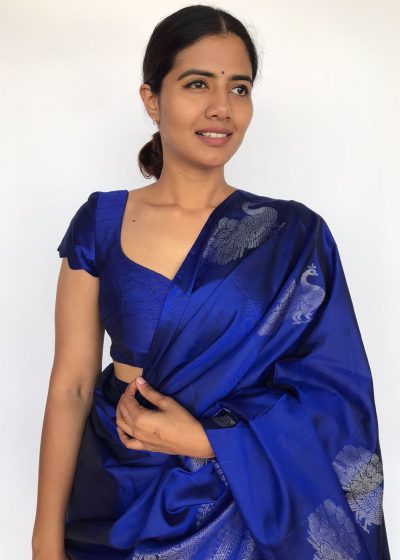 Royal Blue Raw Silk Blouse