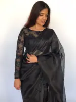 Embroidered Black Organza Blouse - Image 3