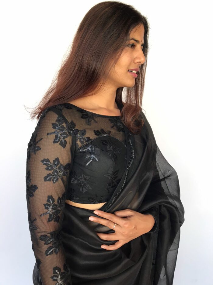 Embroidered Black Organza Blouse