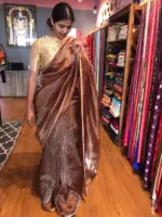 Metallic Brown Organza Silk Saree with Resham Silk Zari Weaves - Image 5
