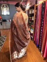 Metallic Brown Organza Silk Saree with Resham Silk Zari Weaves - Image 2