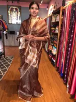 Metallic Brown Organza Silk Saree with Resham Silk Zari Weaves - Image 4