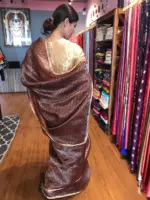 Metallic Brown Organza Silk Saree with Resham Silk Zari Weaves - Image 8