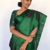 Bottle Green Kanjivaram Silk Saree with Silver Zari Buttas