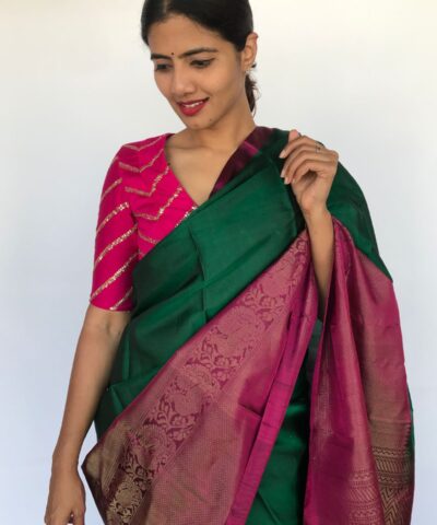 Bottle Green Kanjivaram Silk Saree