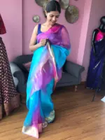 Pure Blue Kota Silk Saree with Gold Zari Border - Image 2