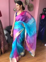 Pure Blue Kota Silk Saree with Gold Zari Border - Image 4