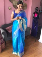Pure Dark Blue Kota Silk Saree - Image 2
