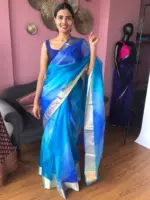 Pure Dark Blue Kota Silk Saree - Image 4