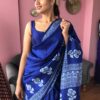 Royal Blue Block Printed Pure Silk Saree