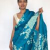 Ocean Blue Hand Painted Pure Silk Saree