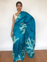 Ocean Blue Hand Painted Pure Silk Saree - Image 6