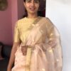 Peach Organza Silk Saree with Gold Zari Buttas