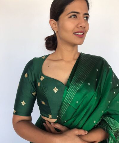 Bottle Green Embroidered Chinnon Silk Blouse