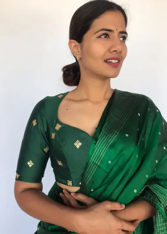 Bottle Green Embroidered Chinnon Silk Blouse