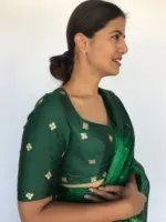 Bottle Green Embroidered Chinnon Silk Blouse - Image 3