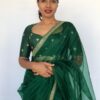 Bottle Green Organza Silk Saree with Embroidery Border adorned with Badla work