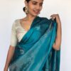 Blue Kanjivaram Saree with Silver Zari Buttas