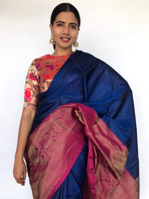 Royal Blue Kanjivaram Saree with Gold Zari