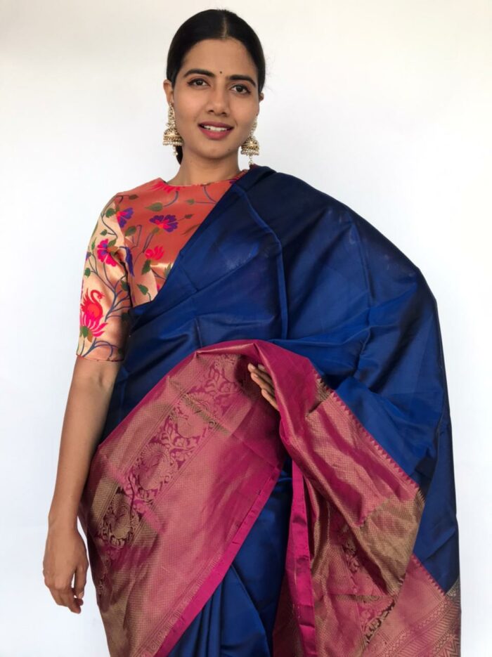 Royal Blue Kanjivaram Saree with Gold Zari