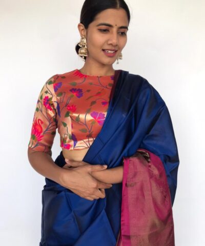 Gold Banarasi Silk Paithani Blouse