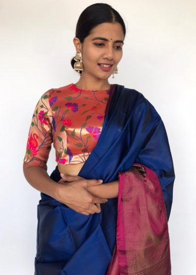 Gold Banarasi Silk Paithani Blouse