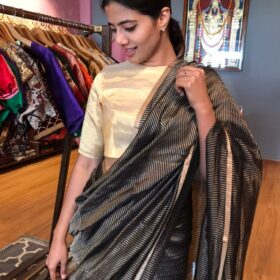 Black Chiniya Silk Saree with Gold Resham Zari Weaves