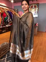 Black Chiniya Silk Saree with Gold Resham Zari Weaves - Image 2
