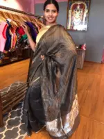Black Chiniya Silk Saree with Gold Resham Zari Weaves - Image 3