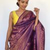 Purple Banarasi Silk Saree with Peacock Gold Zari Motifs