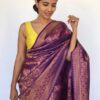 Purple Banarasi Silk Saree with Peacock Gold Zari Motifs