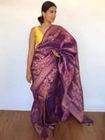 Purple Banarasi Silk Saree with Peacock Gold Zari Motifs - Image 3