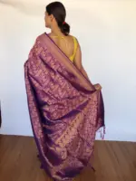 Purple Banarasi Silk Saree with Peacock Gold Zari Motifs - Image 2