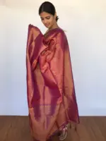 Red Banarasi Silk Saree with Purple tone adorned with Peacock Motifs - Image 4