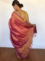 Red Banarasi Silk Saree with Purple tone adorned with Peacock Motifs - Image 2