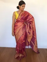 Red Banarasi Silk Saree with Purple tone adorned with Peacock Motifs - Image 5