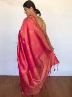 Pink Banarasi Silk Saree with Gold Zari Motifs - Image 5