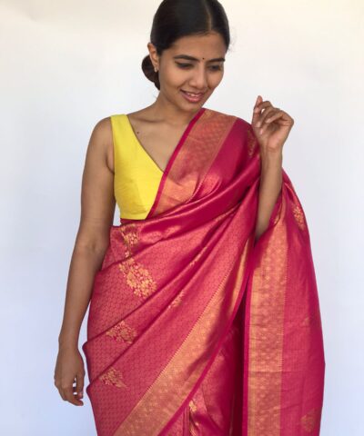Pink Banarasi Silk Saree with Gold Zari Motifs