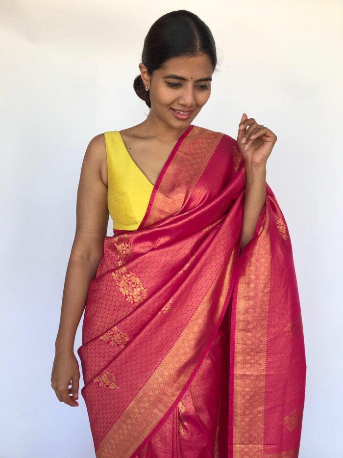 Pink Banarasi Silk Saree with Gold Zari Motifs