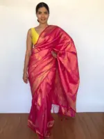 Pink Banarasi Silk Saree with Gold Zari Motifs - Image 3