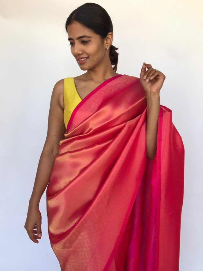 Rose Pink Banarasi Saree with Gold Zari Weaves