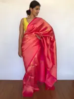 Rose Pink Banarasi Saree with Gold Zari Weaves - Image 3