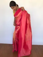 Rose Pink Banarasi Saree with Gold Zari Weaves - Image 6